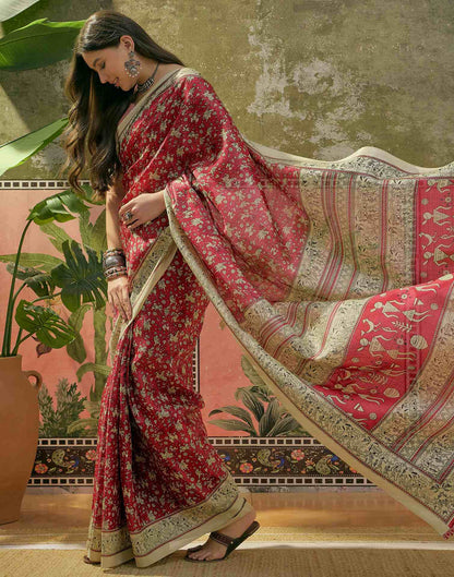 Maroon Khadi Printed Saree