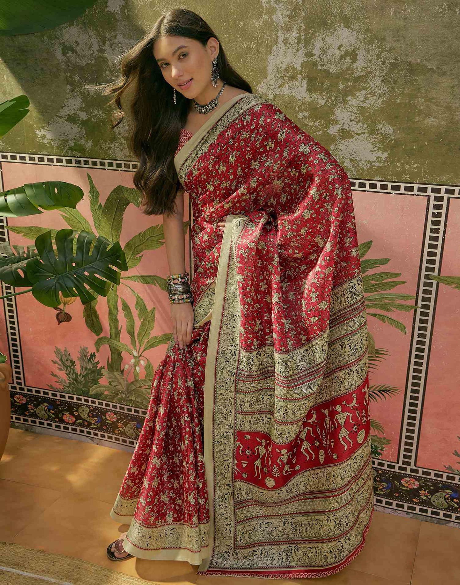 Maroon Khadi Printed Saree