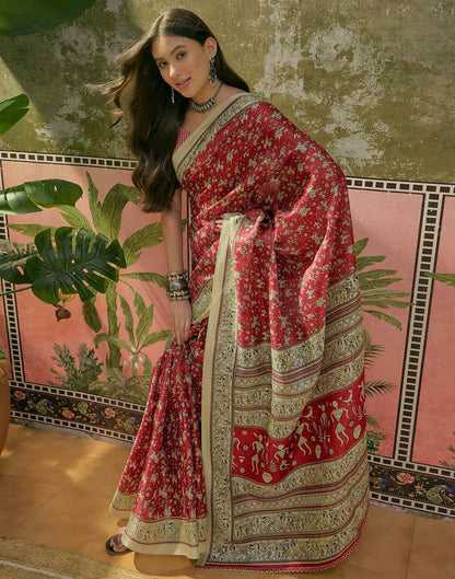 Maroon Khadi Printed Saree