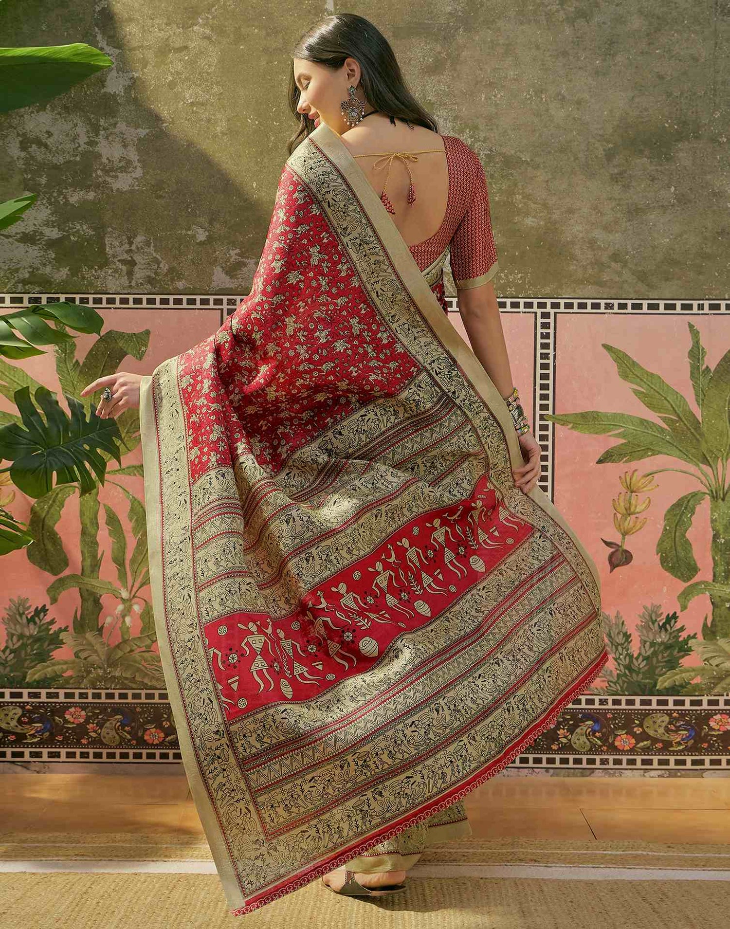 Maroon Khadi Printed Saree