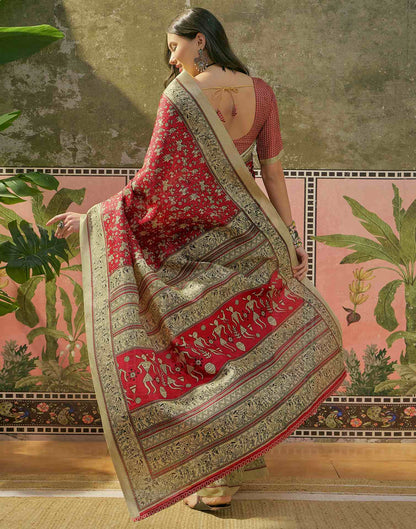 Maroon Khadi Printed Saree