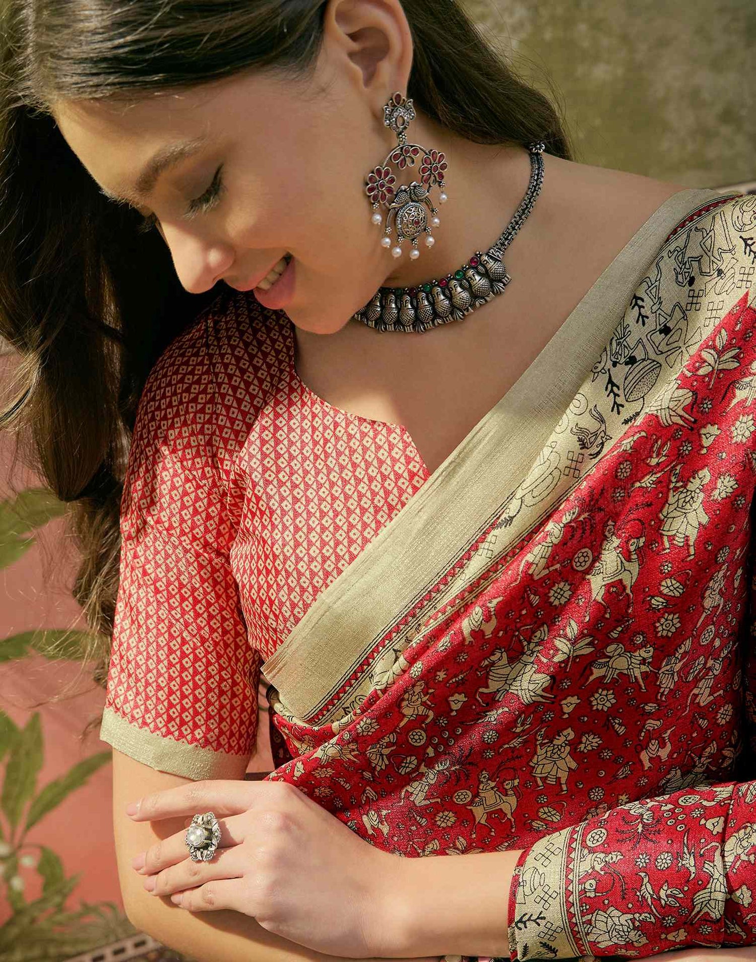 Maroon Khadi Printed Saree