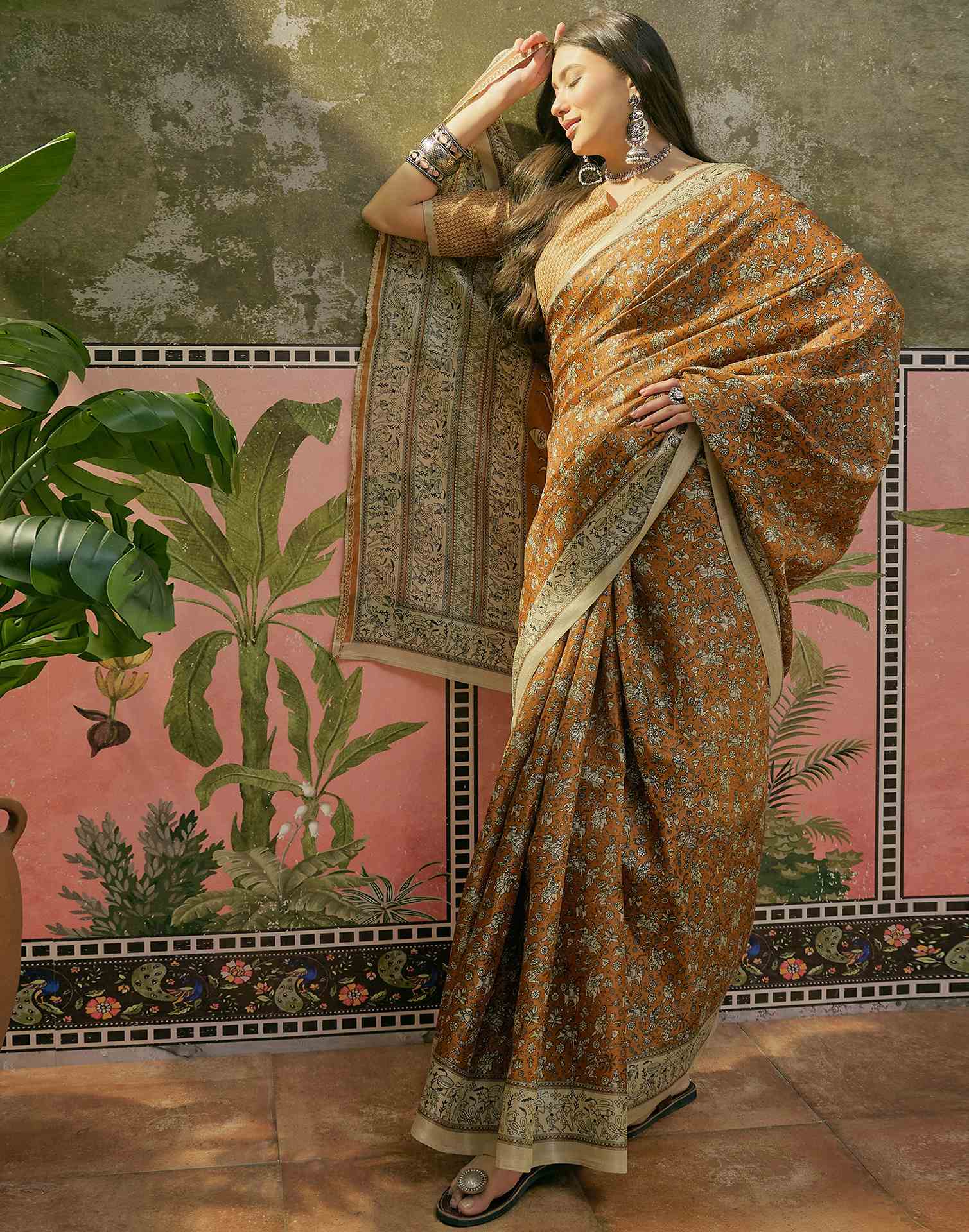 Dark Mustard Khadi Printed Saree