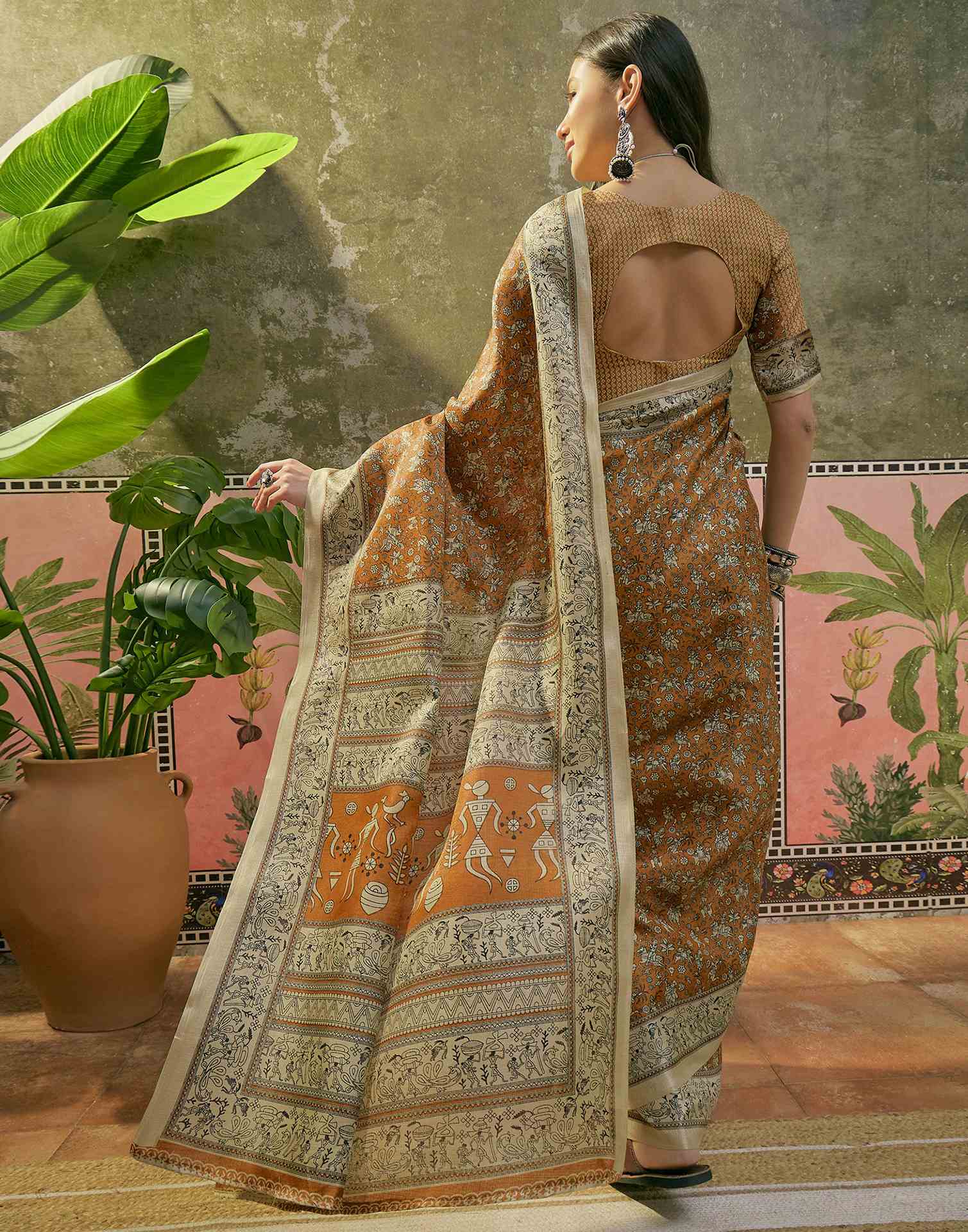 Dark Mustard Khadi Printed Saree