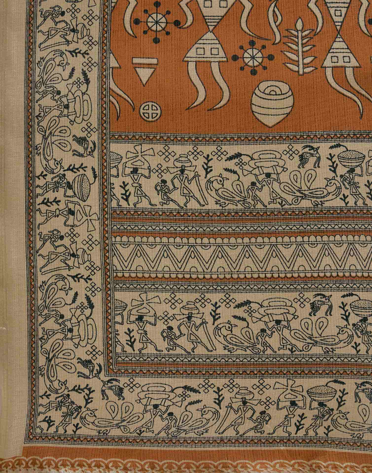 Dark Mustard Khadi Printed Saree