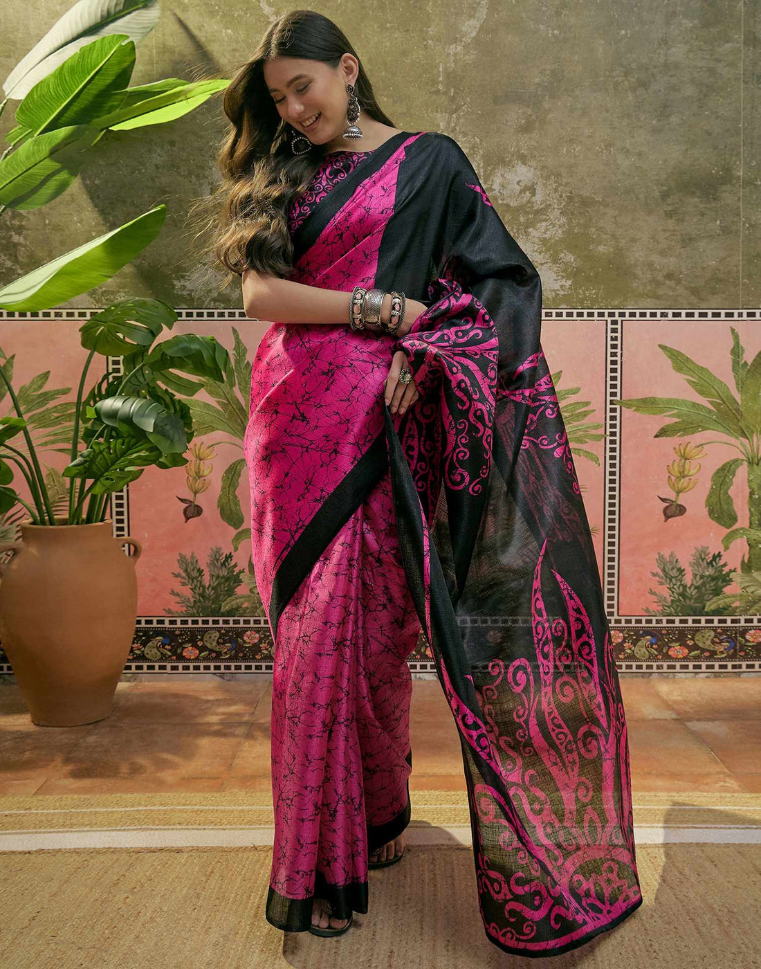 Pink Khadi Printed Saree
