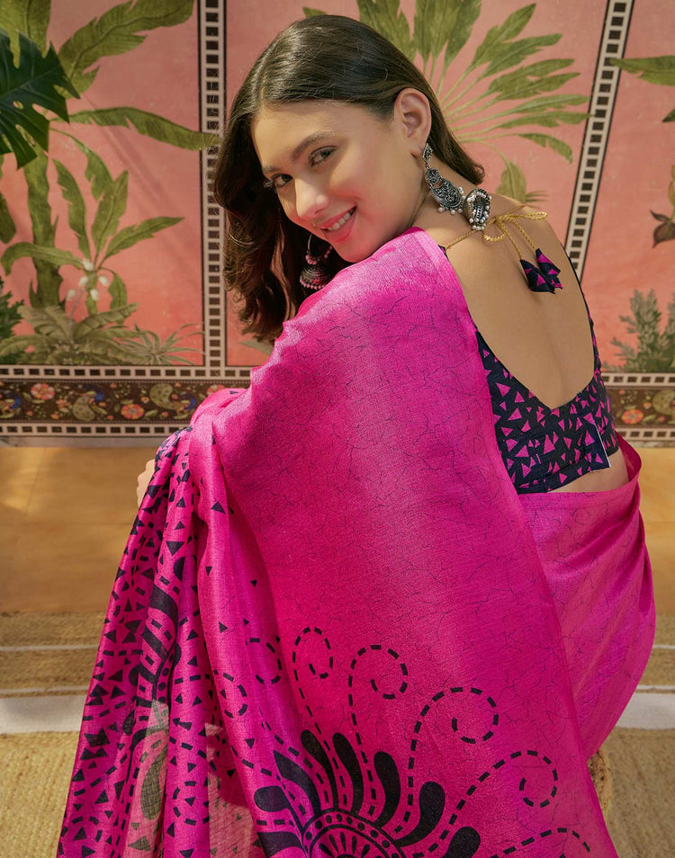 Pink Khadi Printed Saree