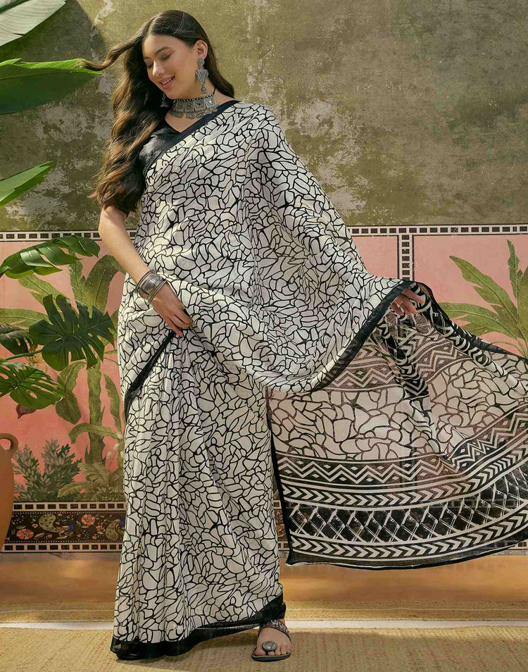 Beige Khadi Printed Saree
