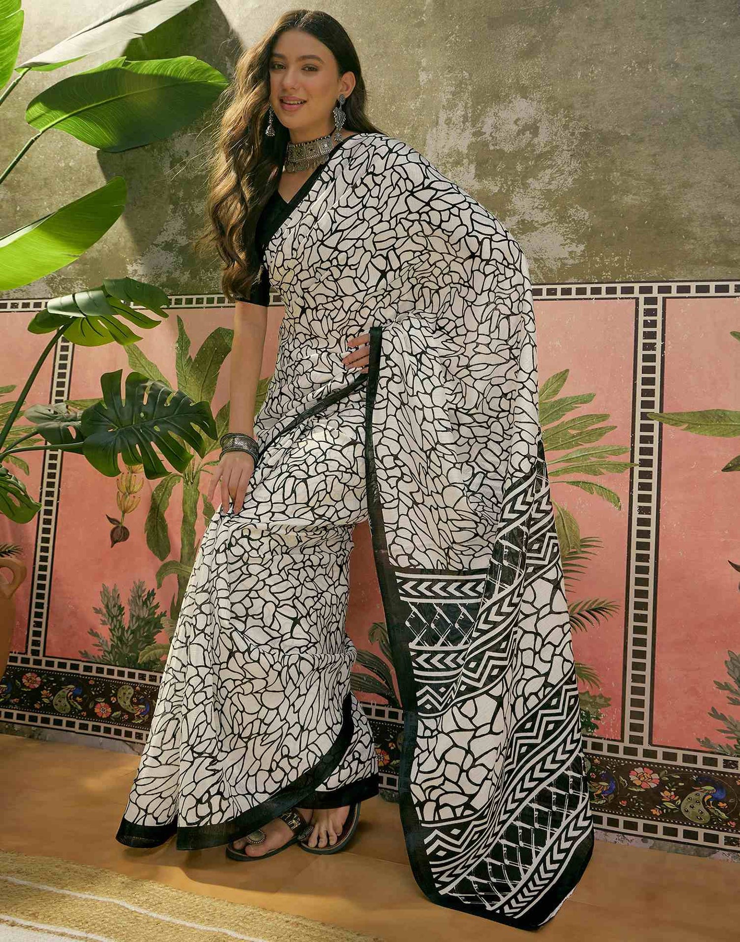 Beige Khadi Printed Saree