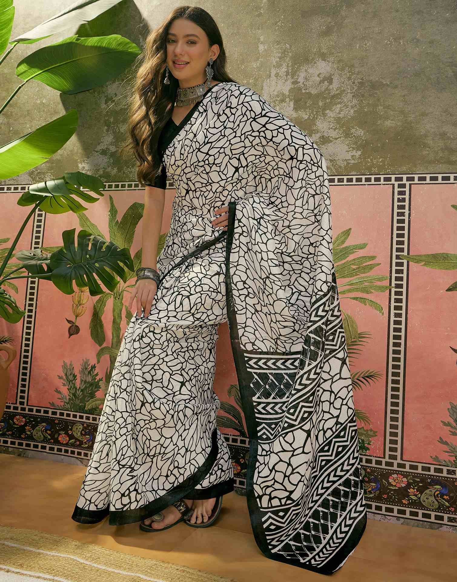 Beige Khadi Printed Saree
