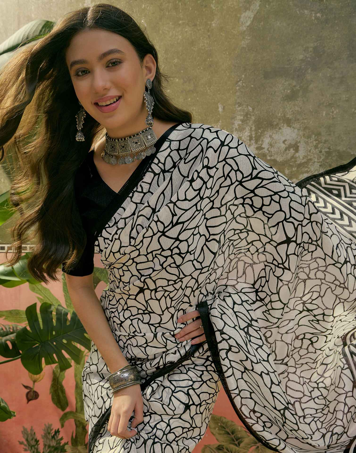 Beige Khadi Printed Saree