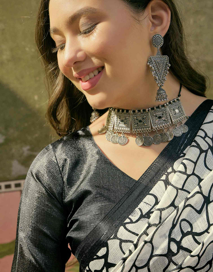 Beige Khadi Printed Saree