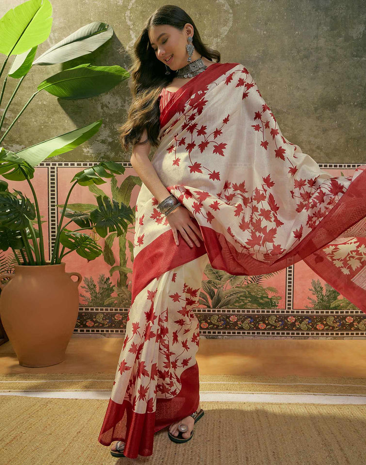 Off White Khadi Printed Saree