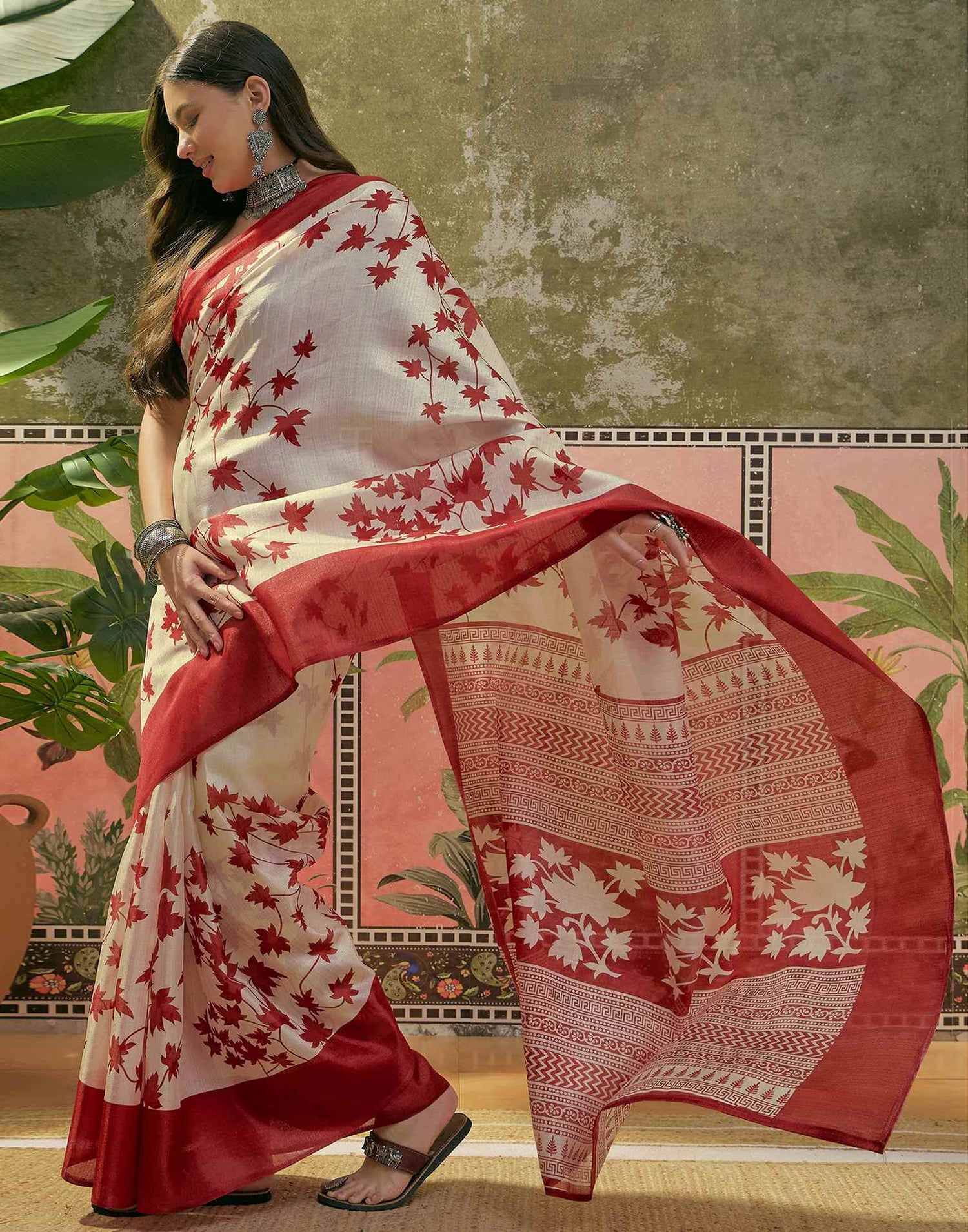 Off White Khadi Printed Saree