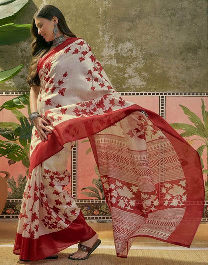Off White Khadi Printed Saree