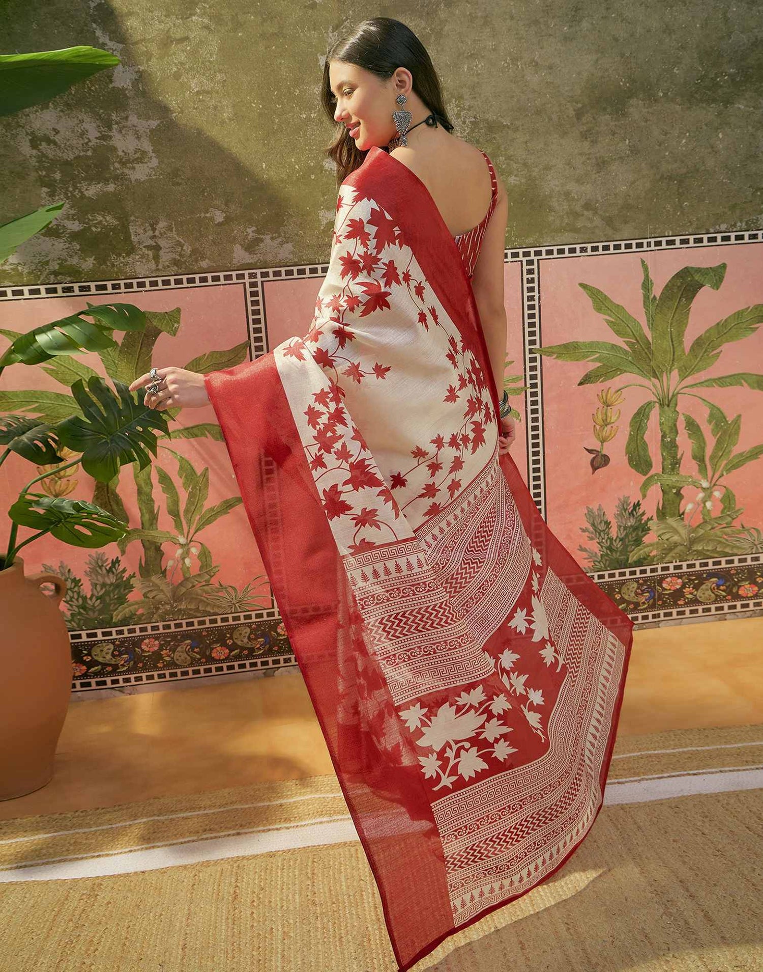 Off White Khadi Printed Saree