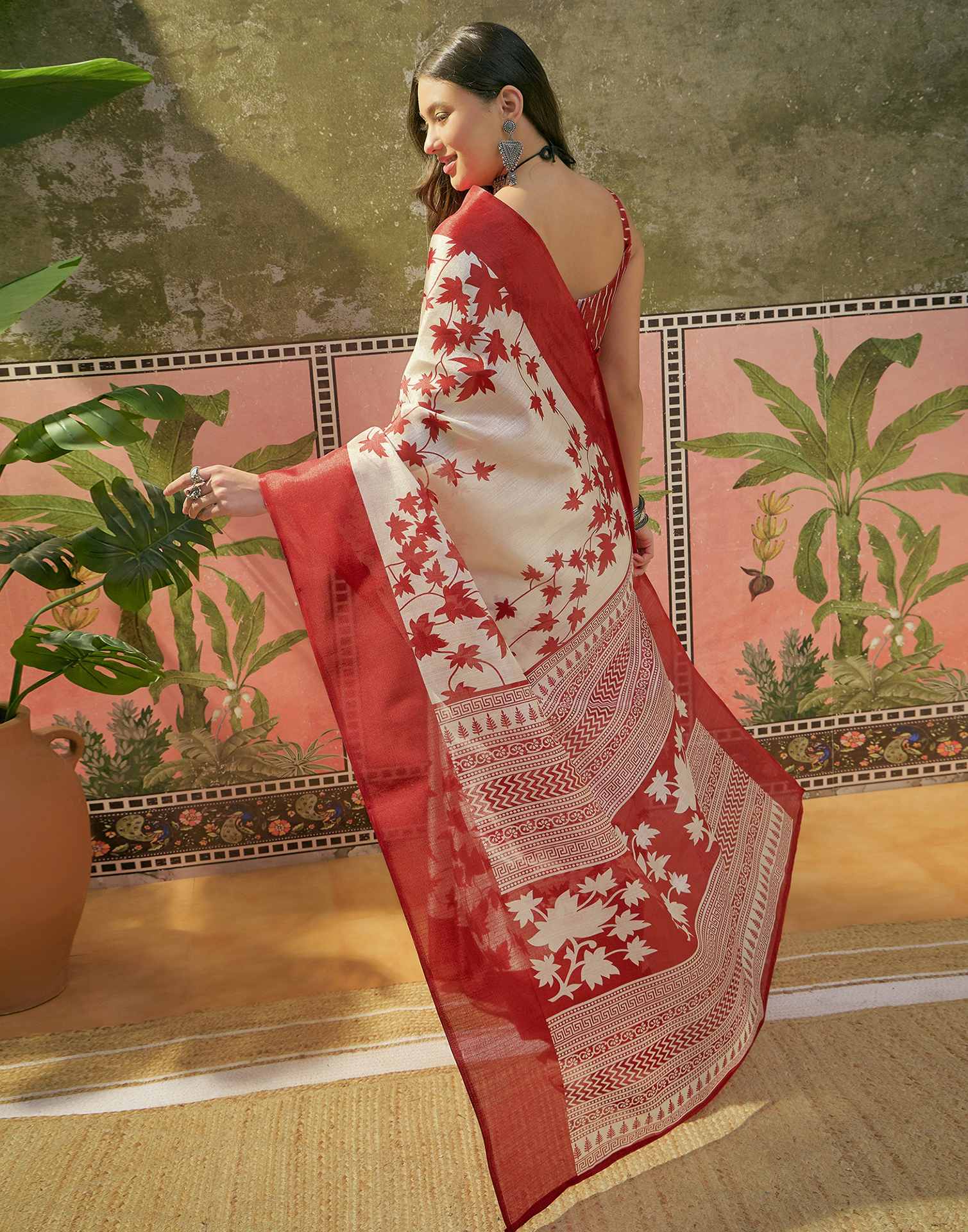 Off White Khadi Printed Saree