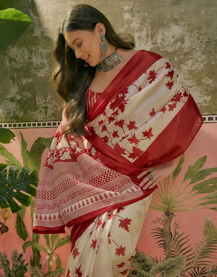 Off White Khadi Printed Saree