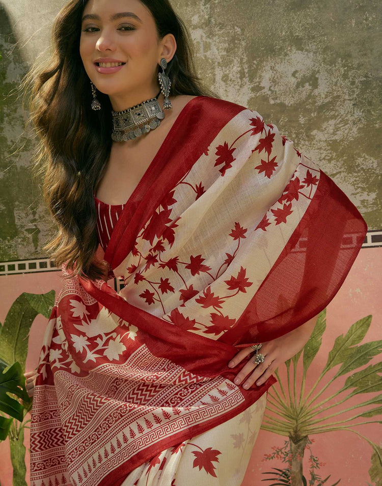 Off White Khadi Printed Saree