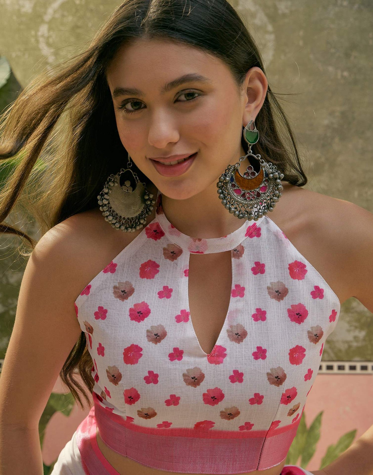 White Linen Floral Printed Saree