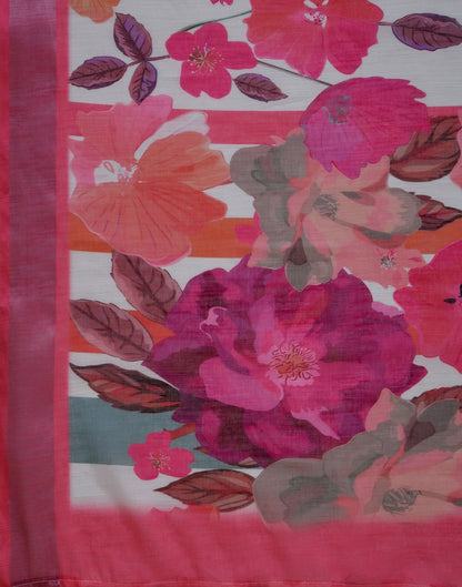 White Linen Floral Printed Saree