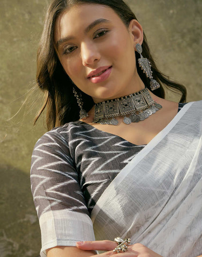 White Linen Floral Printed Saree