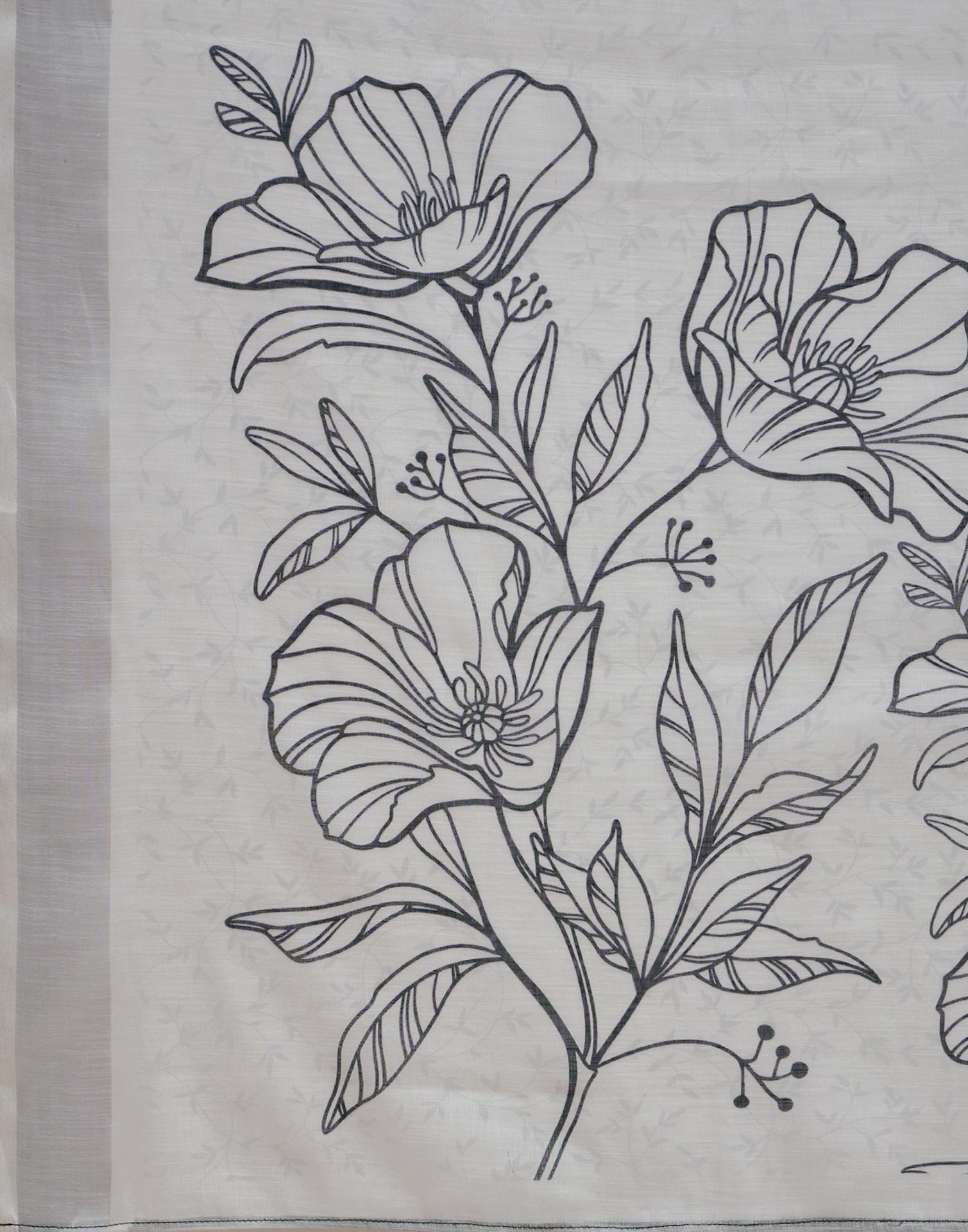 White Linen Floral Printed Saree