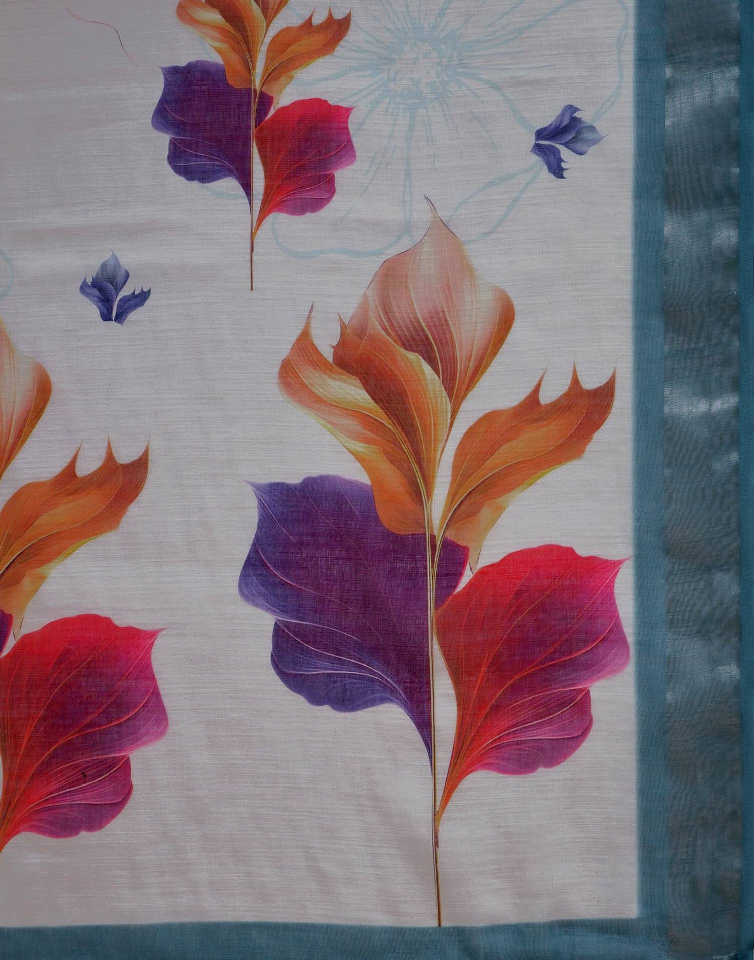 White Linen Floral Printed Saree