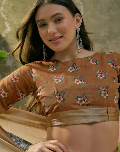 White Linen Floral Printed Saree