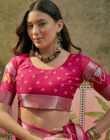 Rani Pink Georgette Bandhani Printed Saree