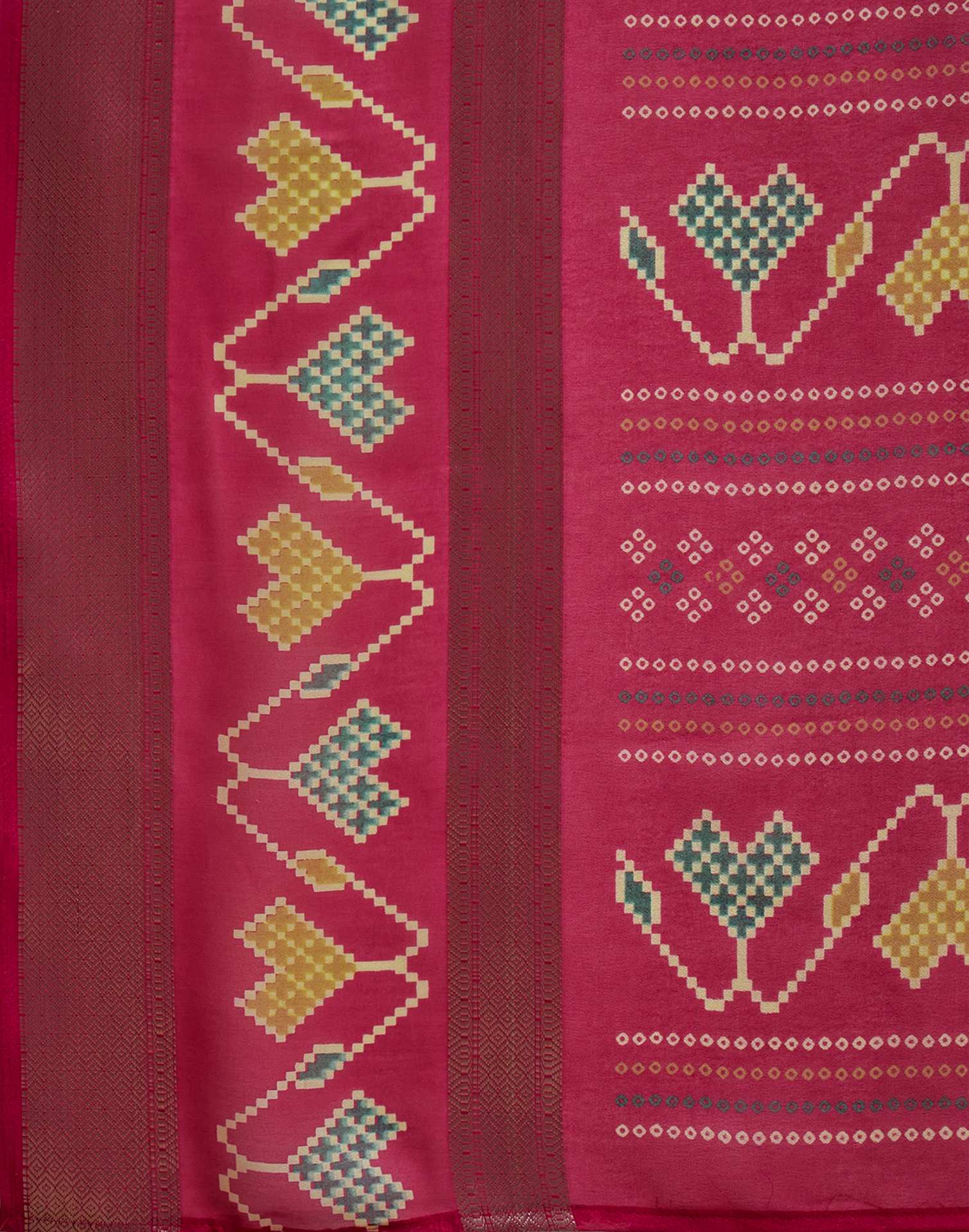 Rani Pink Georgette Bandhani Printed Saree