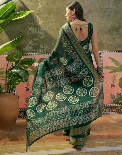 Dark Green Georgette Bandhani Printed Saree