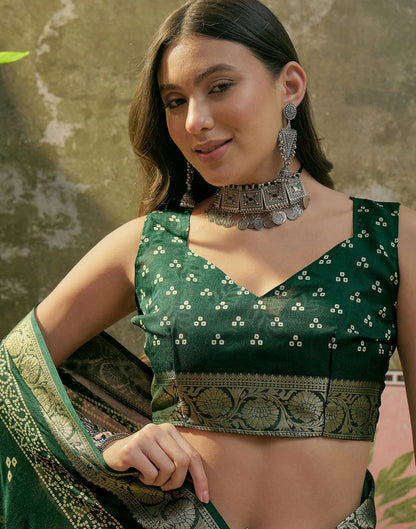 Dark Green Georgette Bandhani Printed Saree