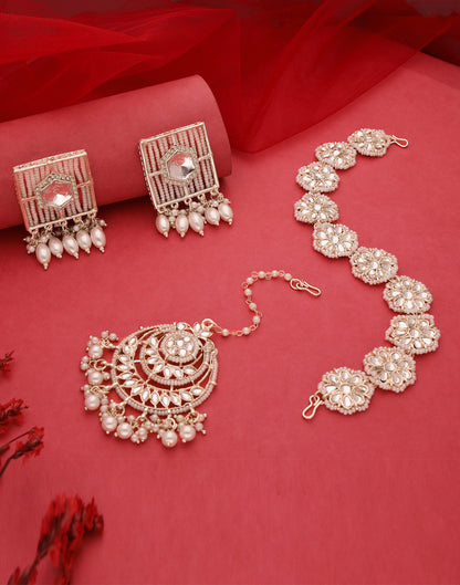 White Silver Polish Necklace Set With Drop Earring