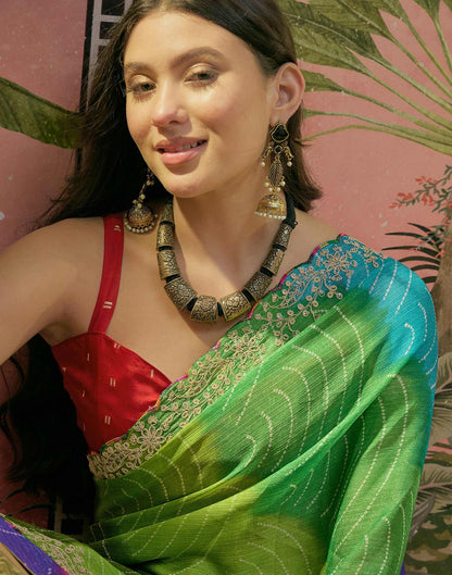 Multicoloured Chiffon Bandhani Printed Embroidery Saree