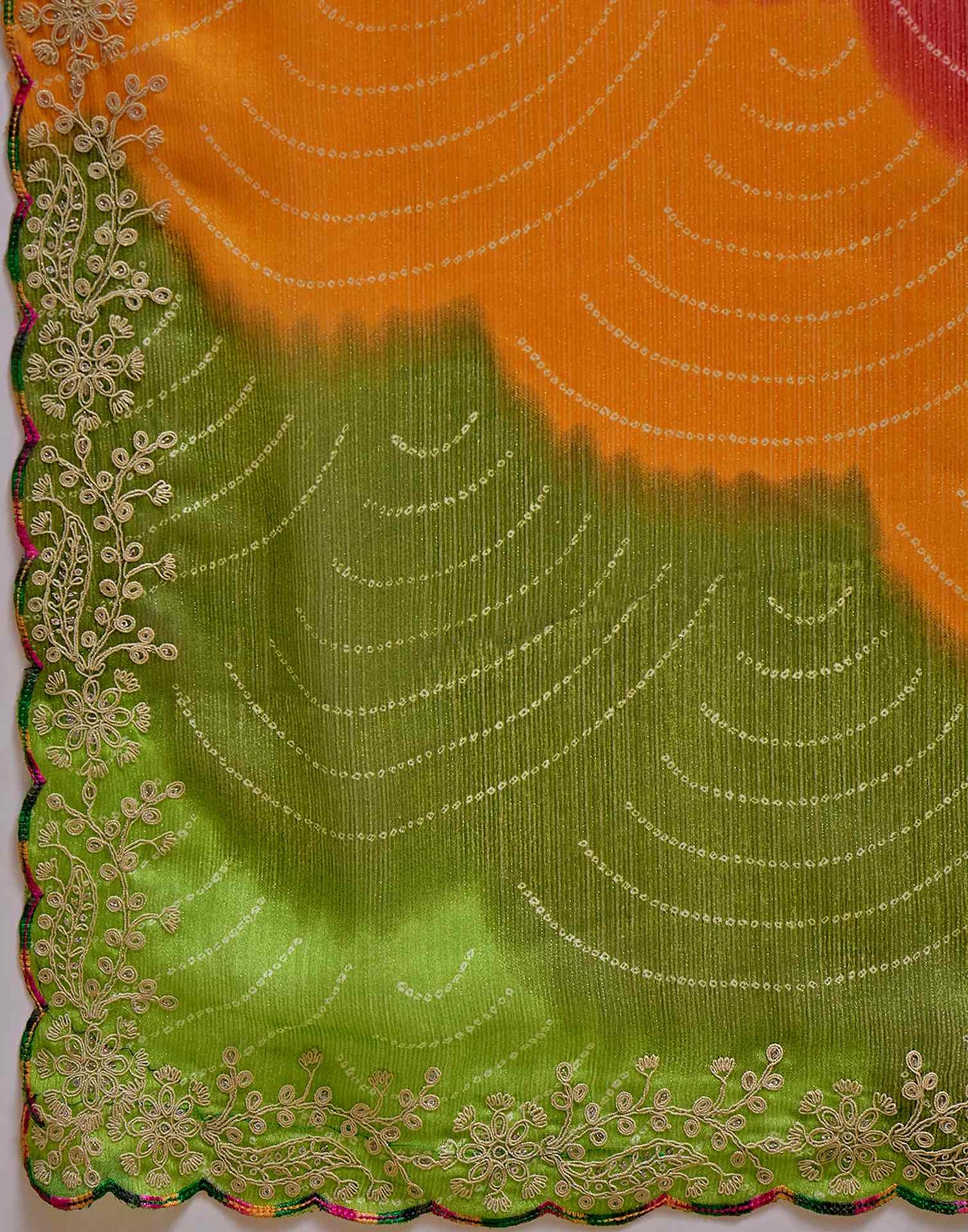 Multicoloured Chiffon Bandhani Printed Embroidery Saree