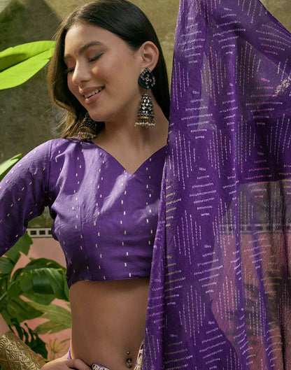 Purple Chiffon Bandhani Printed Embroidery Saree