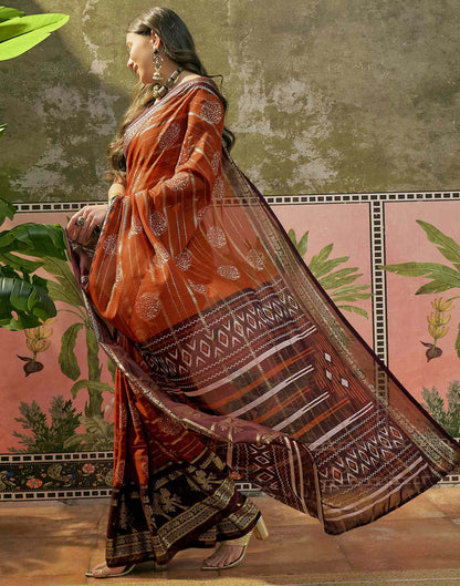Rust Georgette Foil Printed Saree