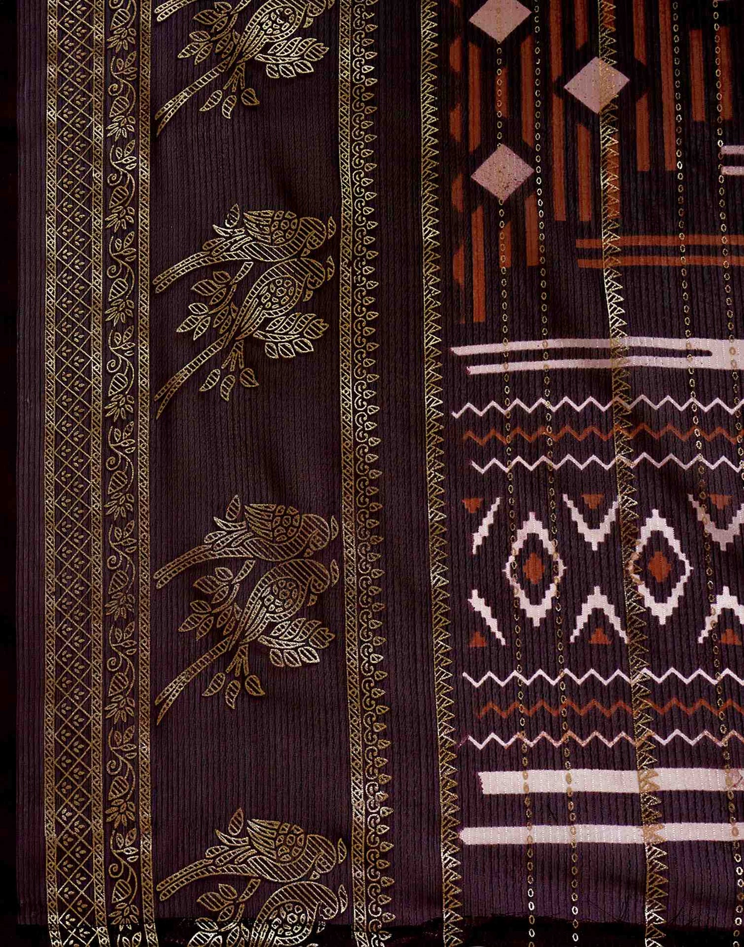 Rust Georgette Foil Printed Saree