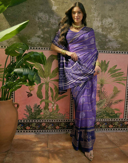 Purple Georgette Foil Printed Saree