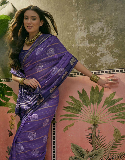 Purple Georgette Foil Printed Saree