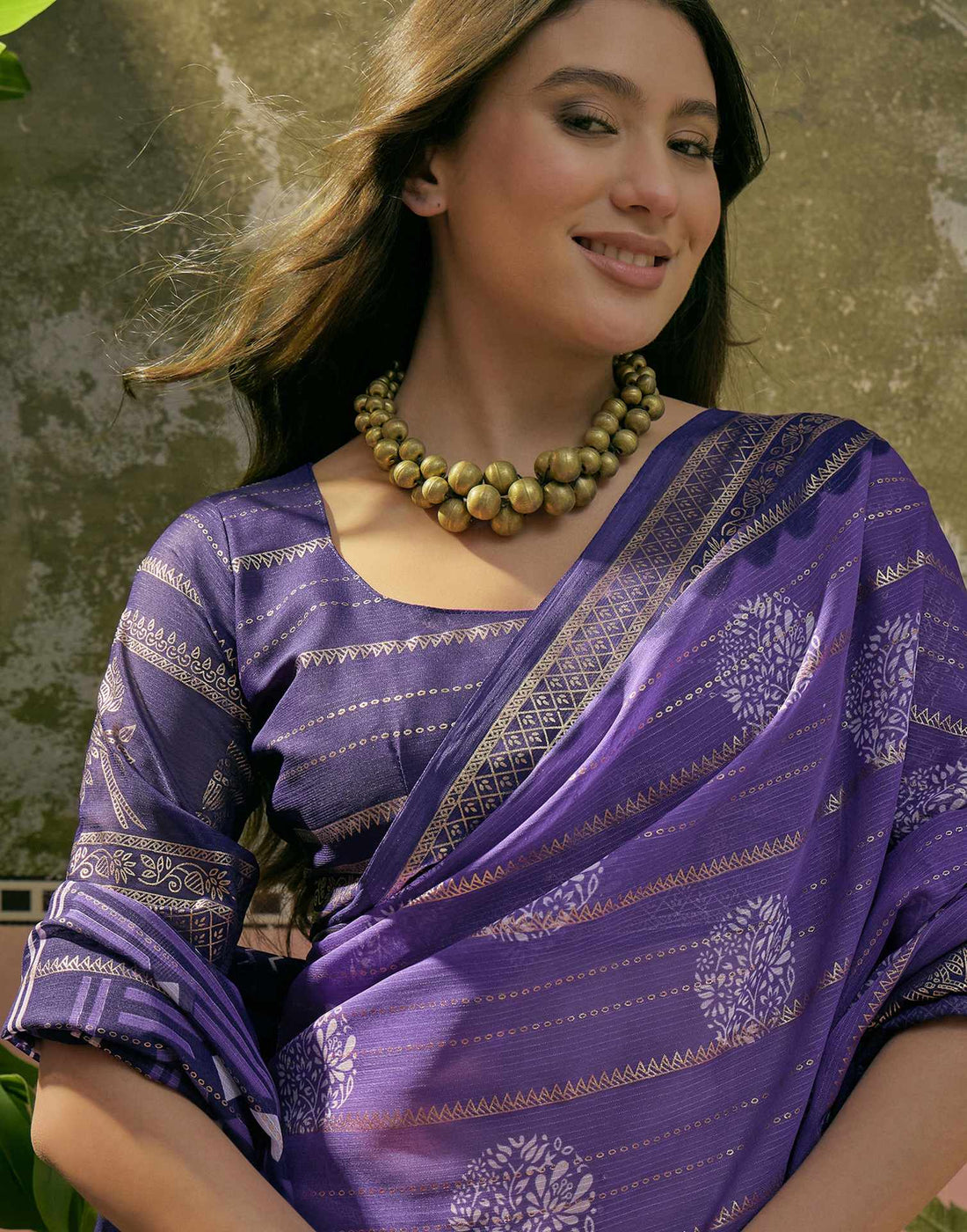 Purple Georgette Foil Printed Saree