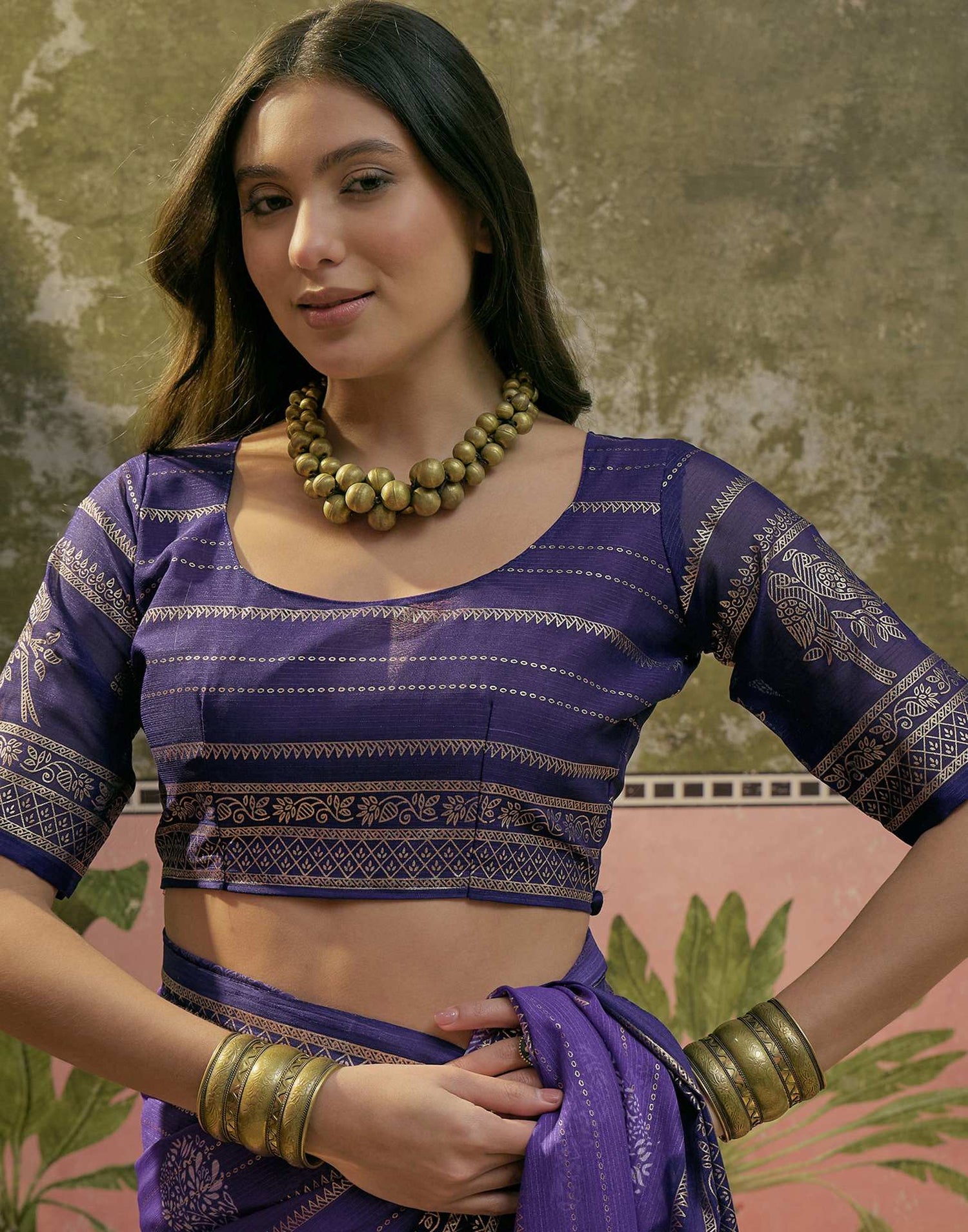 Purple Georgette Foil Printed Saree