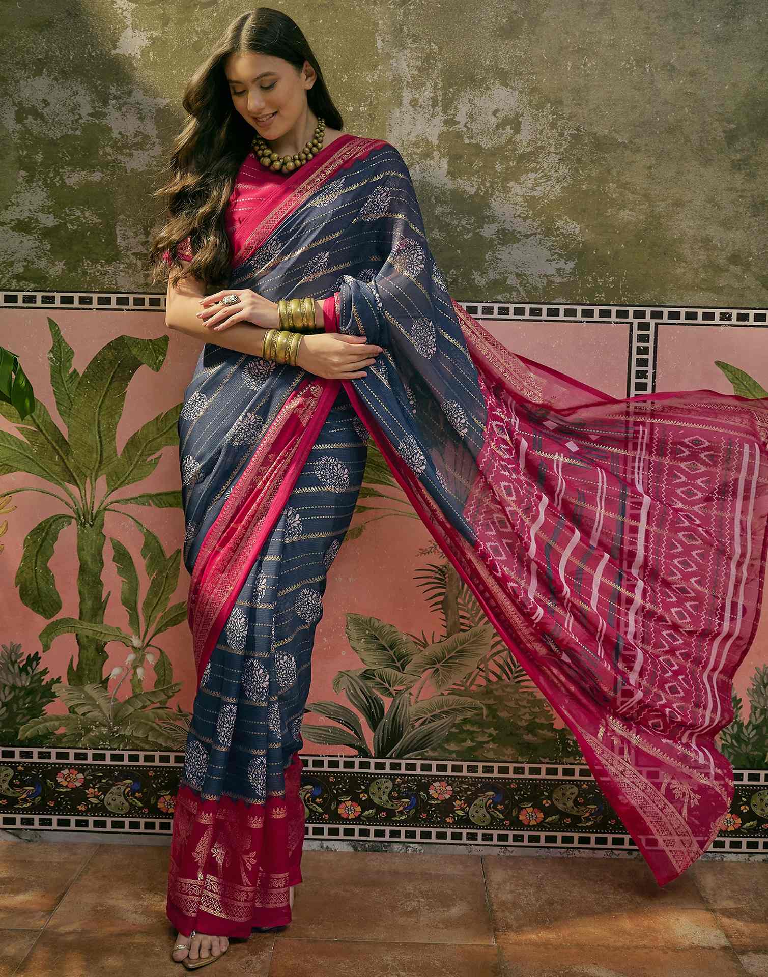 Blue Georgette Foil Printed Saree