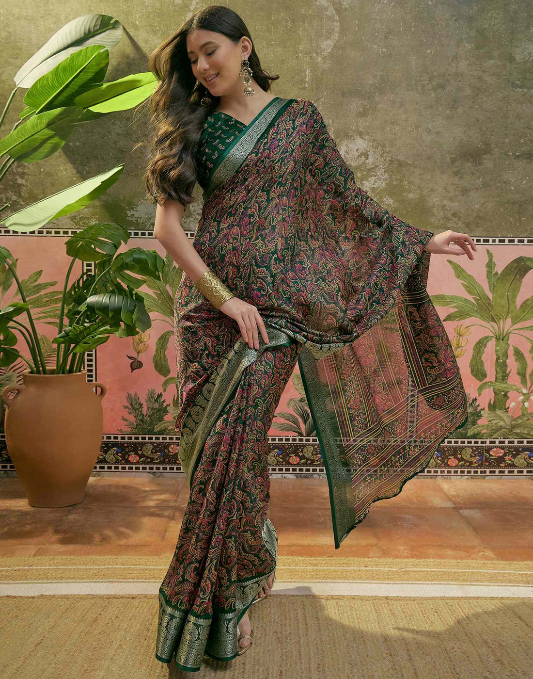 Green Georgette Printed Saree