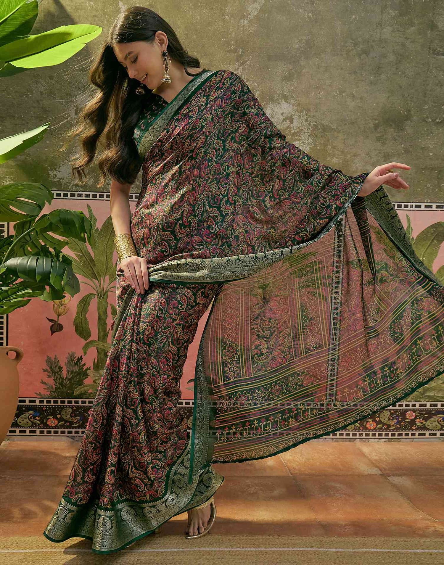 Green Georgette Printed Saree
