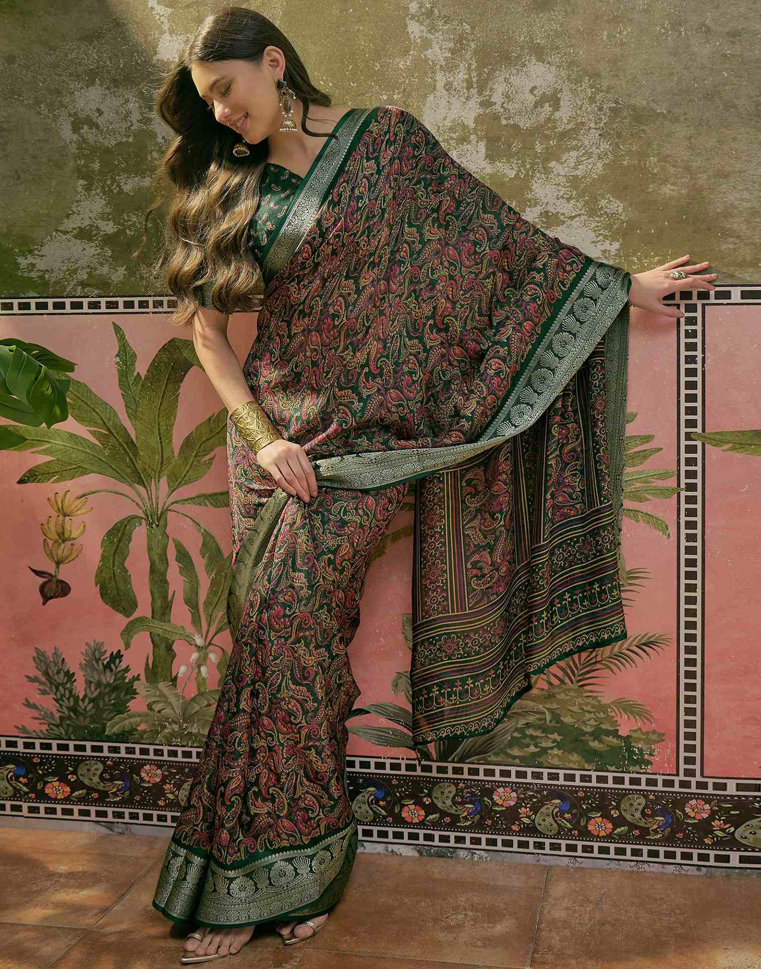 Green Georgette Printed Saree