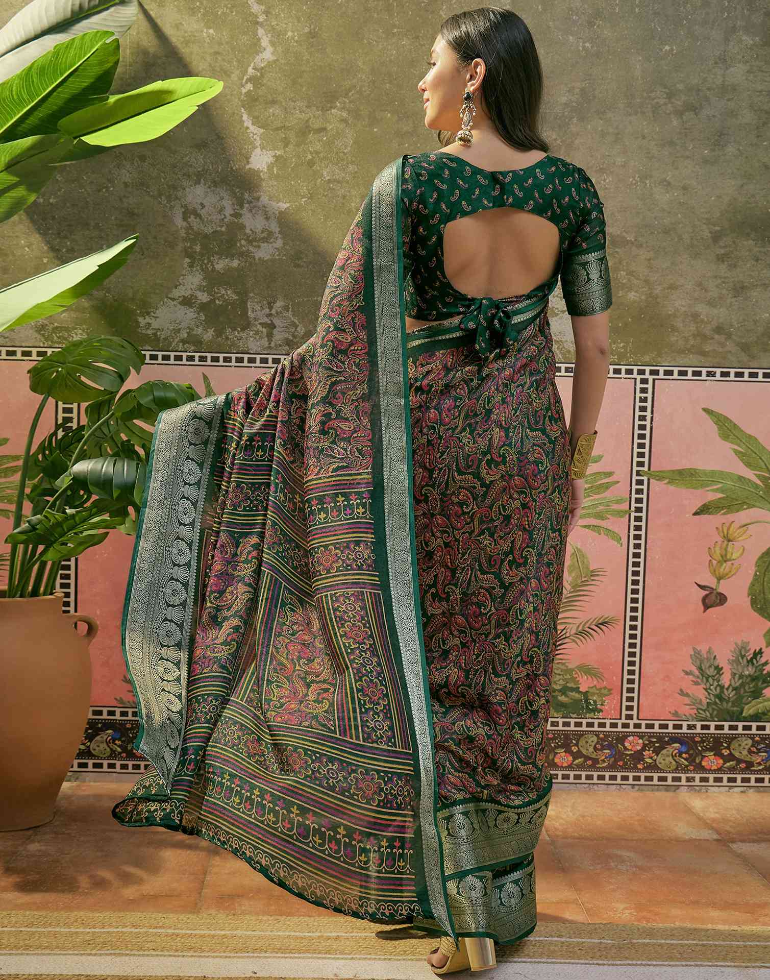 Green Georgette Printed Saree