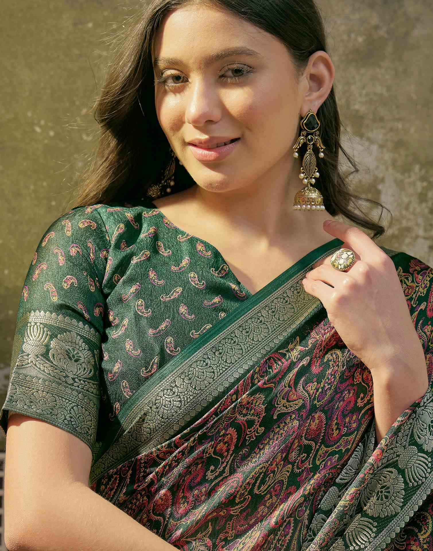 Green Georgette Printed Saree