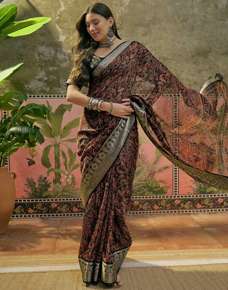 Black Georgette Printed Saree